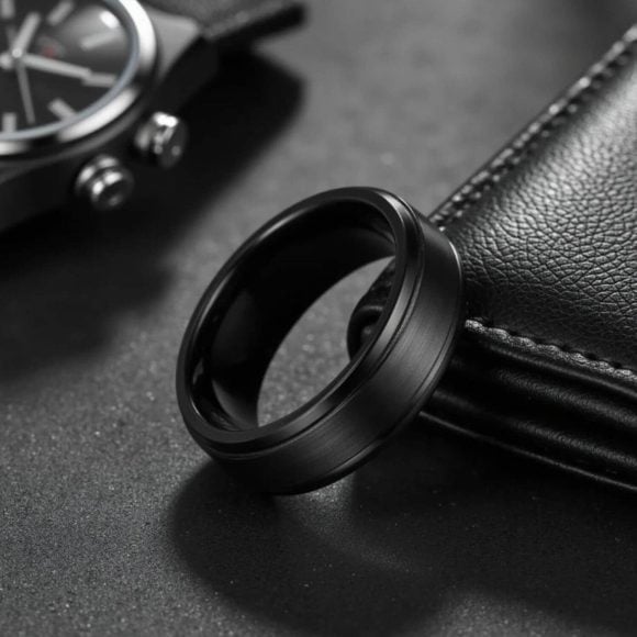 Pursuit – Mans Fashion Statement Ring – Black Tungsten Ring – Custom Ring Engraving Mans statement ring. Made with tungsten, this black tungsten ring for him is an elegant and stylish fashion piece. And the perfect gift to give to your man to celebrate a wedding, anniversary, or engagement.