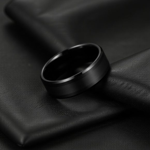 Brushed and polished black tungsten ring for men, durable 6mm or 8mm wedding band or fashion statement ring.